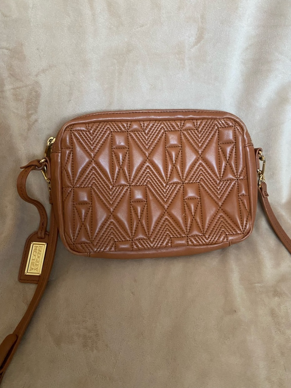 Quilted Cognac Crossbody Bag with Gold Accents